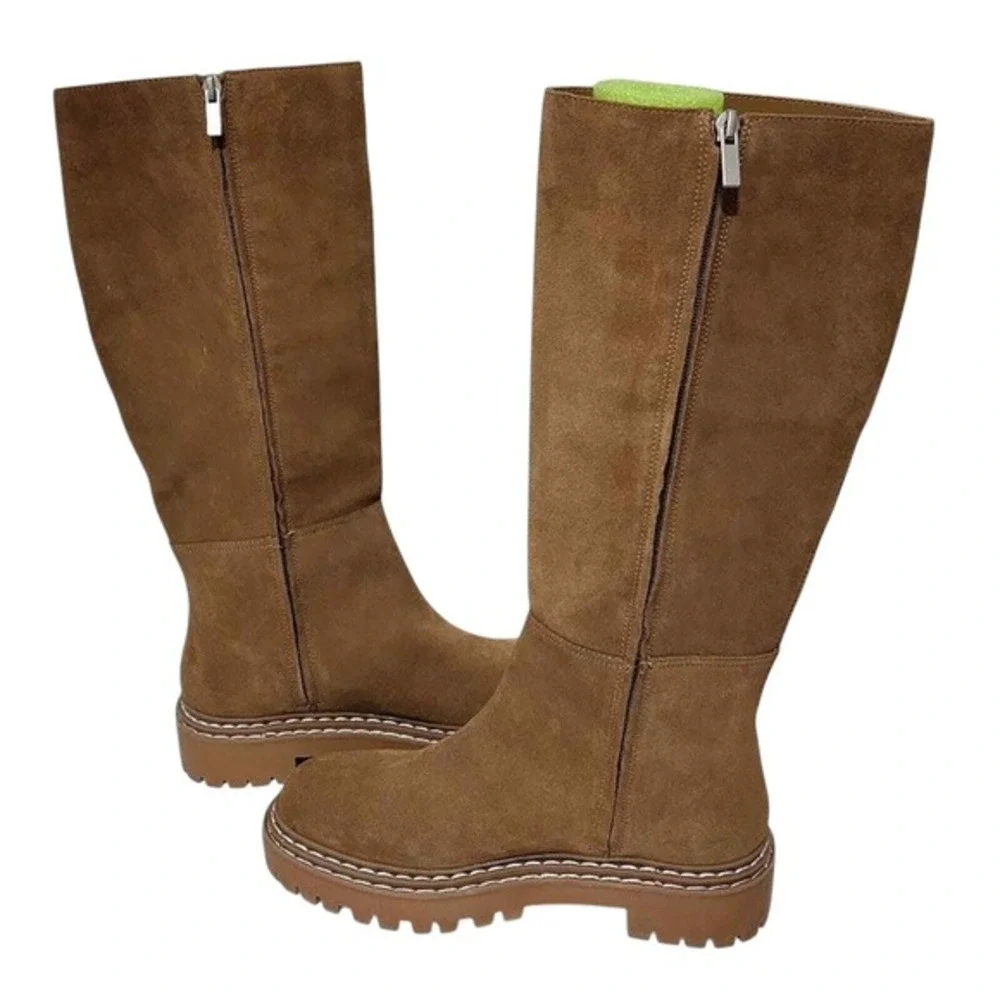 SPLENDID Amalia Knee High Lugged lug sole‎ suede leather Boots in Toast 7.5 new